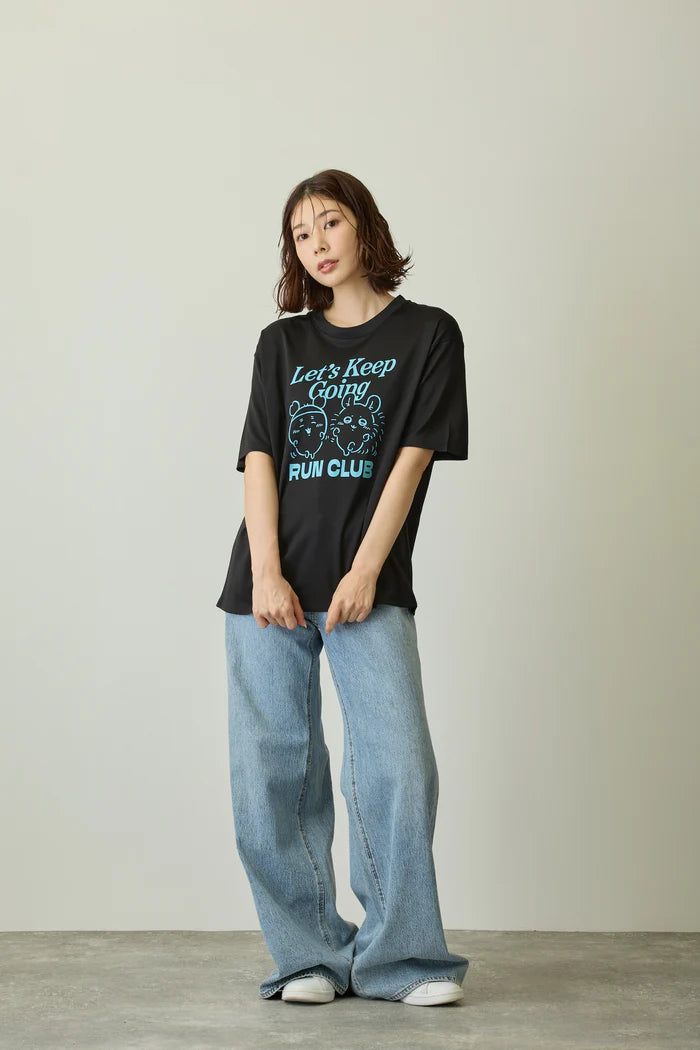 Chiikawa Dry T-Shirt RUN Momonga Furuhonya Black