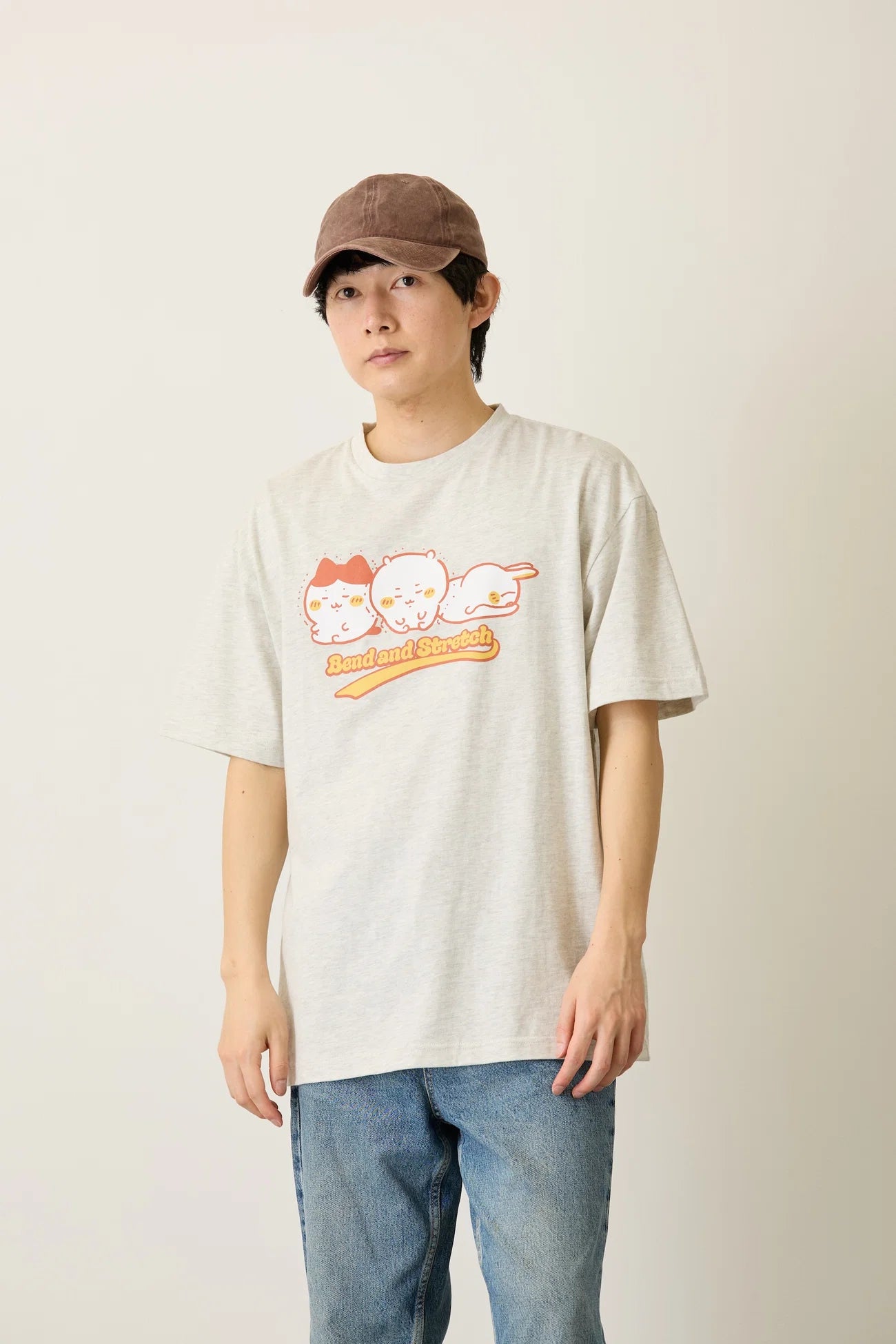 Chiikawa Pack T-Shirt: Yakiniku (Japanese BBQ)/Squats, Black/Oatmeal