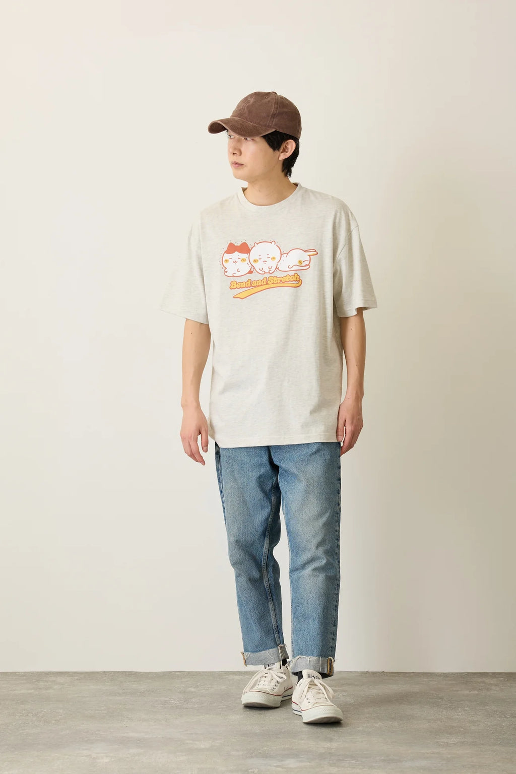 Chiikawa Pack T-Shirt: Yakiniku (Japanese BBQ)/Squats, Black/Oatmeal