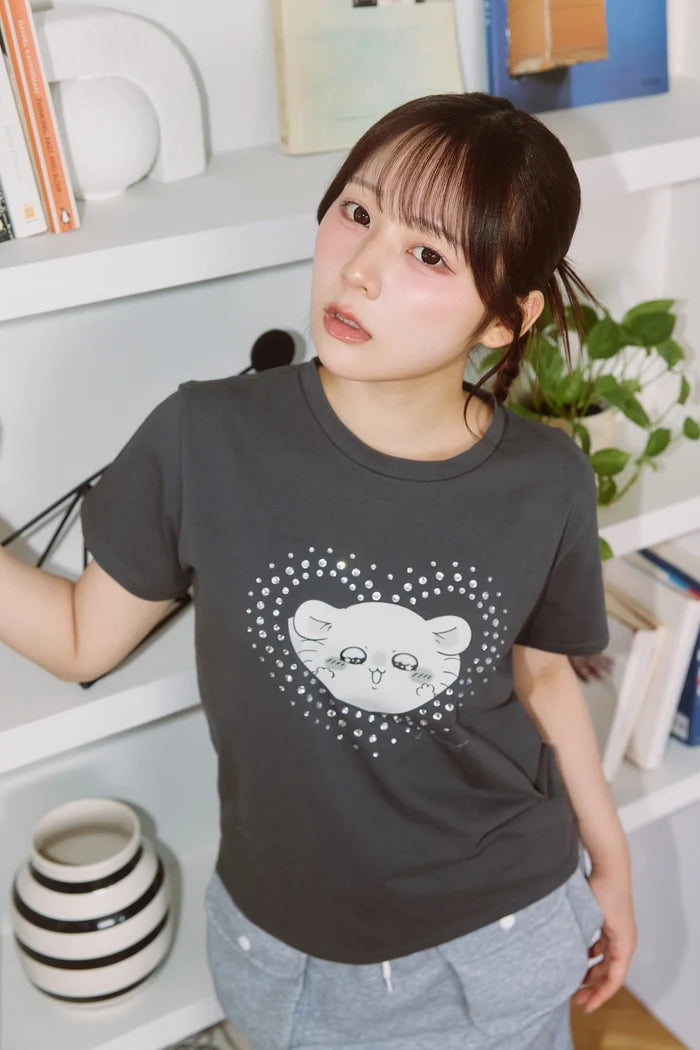 Chiikawa Rhinestone T-Shirt DECO (Momonga) Sumikuro